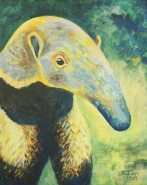 Giant Anteater canvas painting featuring endangered species in abstract layered style
